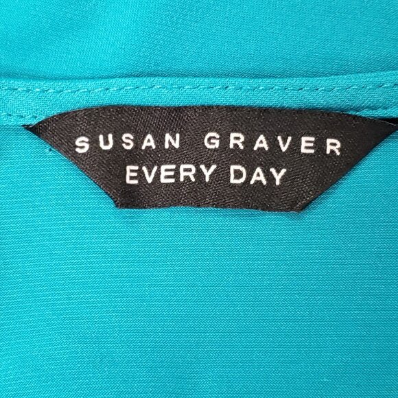 Susan Graver Womens Every Day Liquid Knit Top Size 3X Blue Ruffle Stretch Mature - Picture 4 of 15